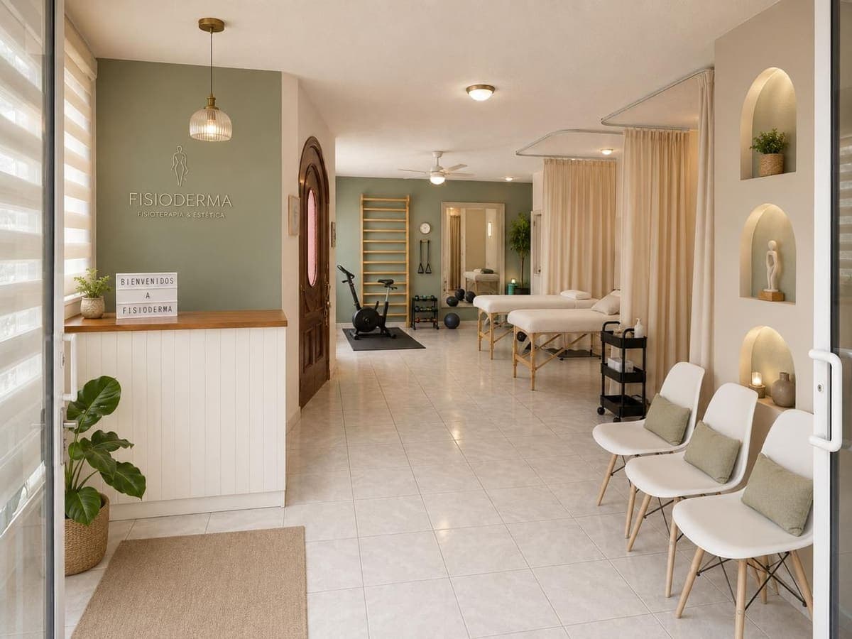 Recepción y zona de fisioterapia de Fisioderma